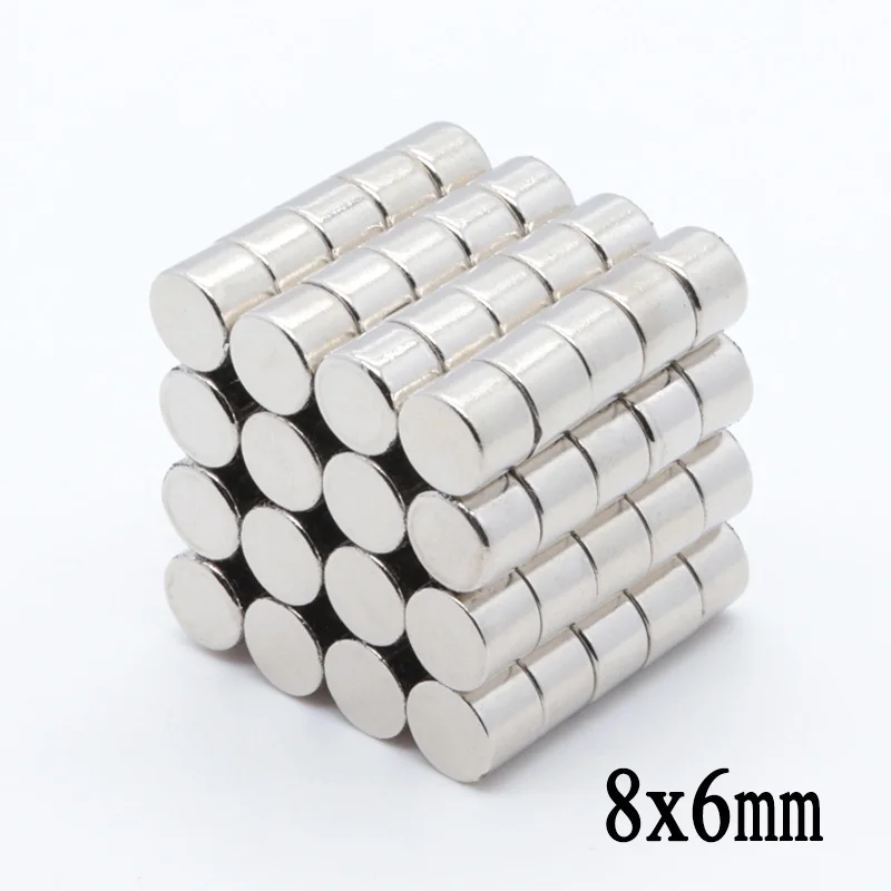 

100pcs 8x6 mm Super Strong Rare Earth Neodymium Magnets N35 8*6 mm Round Permanent Craft Fridge Magnet