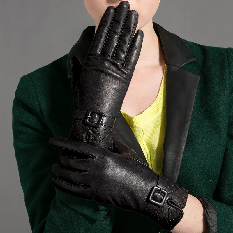 Женские кожаные перчатки Gours черные из натуральной козьей кожи для вождения GSL016