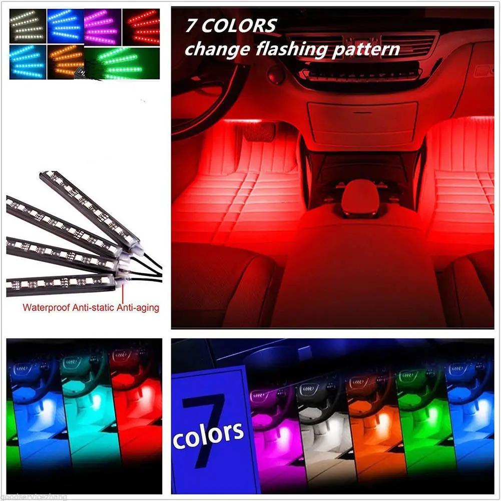 Цветная (RGB) 4 шт./компл. 12LED интерьер автомобиля атмосфера неоновый светильник