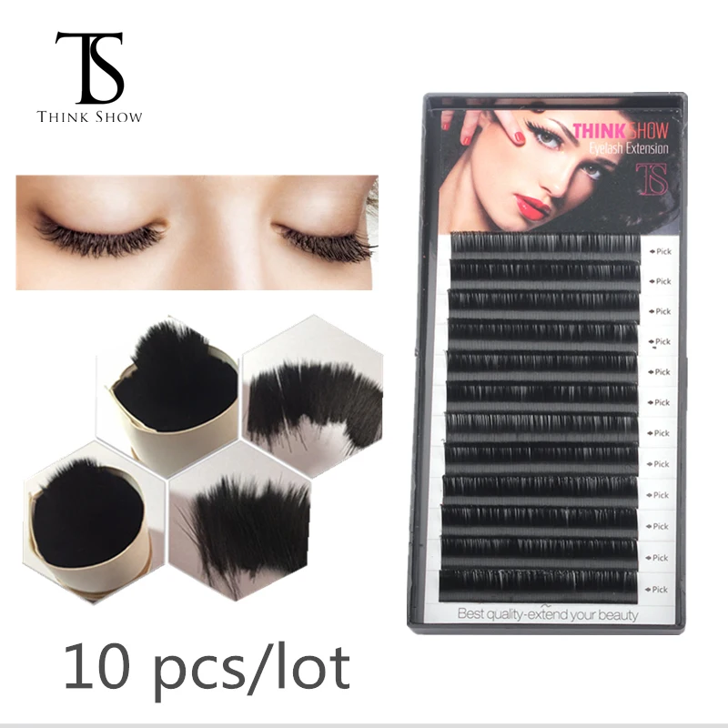 Thinkshow 10 trays Faux Mink Individual Eyelash Extension B/C/D Curl Extended Lashes Pro Soft False Eyelashes Extension Cilia