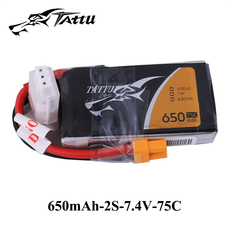 Литий-полимерный аккумулятор tattu 7 4 В 650 мА/ч Lipo 2S 75C Радиоуправляемый XT30