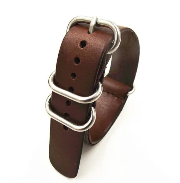 Wholesale 10PCS/lot High quality 22MM Nato strap genuine leather coffee color Watch band NATO straps zulu strap watch strap-0212