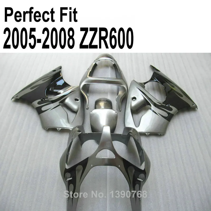 Серебряный комплект обтекателей на заказ для Kawasaki ZZR600 2005 2006 2007 2008 05 06 07 08