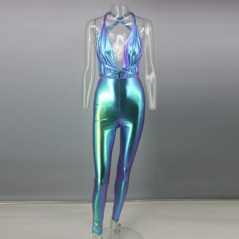 Многоцветный Ohvera Спагетти ремень Bodycon Комбинезоны для женщин сексуальный комбинезон с открытой спиной женский элегантный комбинезон - Цвет: Многоцветный