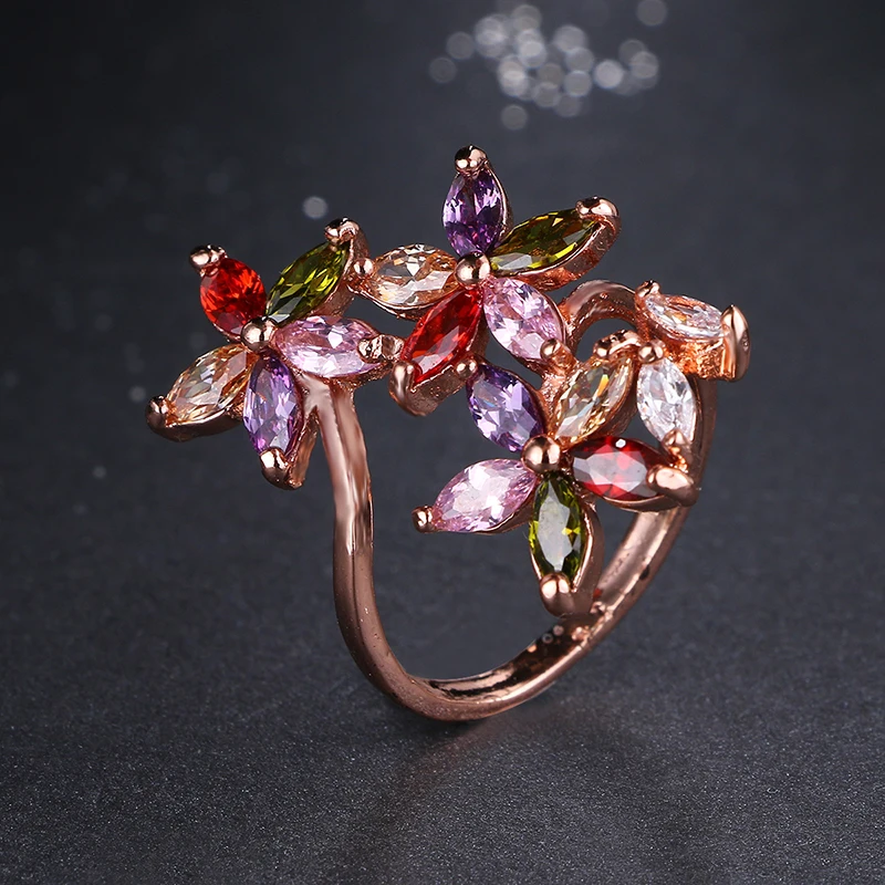 

Elegant Beauty Flower Women Girl Rings Anillos Mujer Shinny CZ Stone Rose Gold Color Ring Engagement Wedding Party R-006
