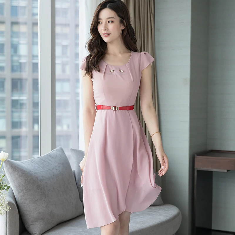 Women Dress Summer Chiffon Office Lady High Waist Dresses Plus Size Vestidos Verano 2018 Elegant Woman | Женская одежда
