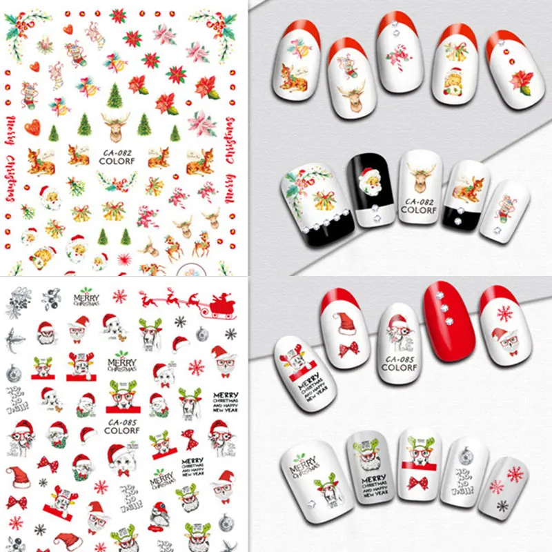 10 Sheet Christmas Style Sticker Nail Art Stickers Decorations Manicure Winter Designs Deer And Bell Tree Decals | Красота и здоровье