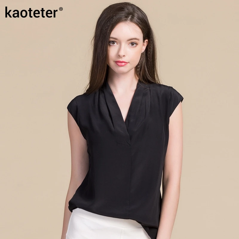 Женская блузка из 100% чистого шелка Классическая Повседневная Свободная без