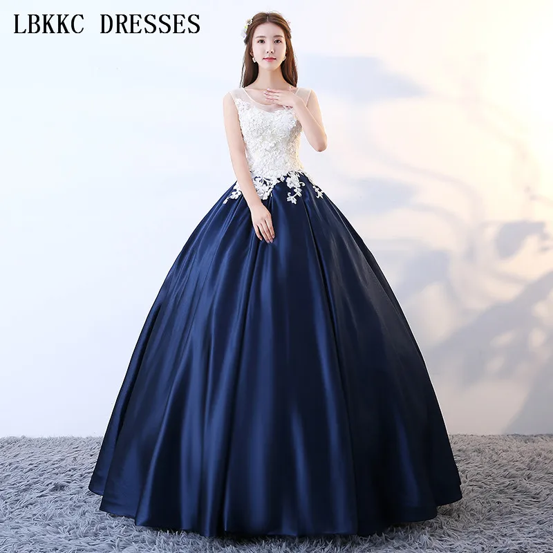 Женское бальное платье без рукавов белое темно синее для девушек 15 лет|Платья на