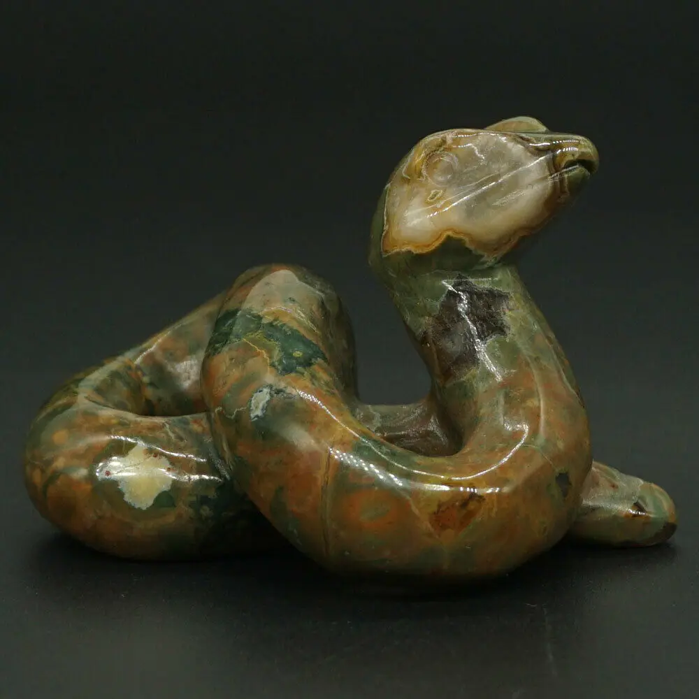 

Snake Figurine 2"Natural Stone Rainforest Jasper Carved Animal Statue Decor 3297