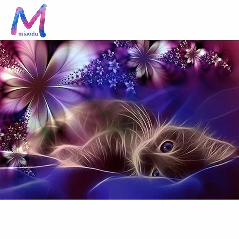 MIAODU 5D DIY полная дрель цветок кошка Алмазная вышивка Картина Вышивка крестом