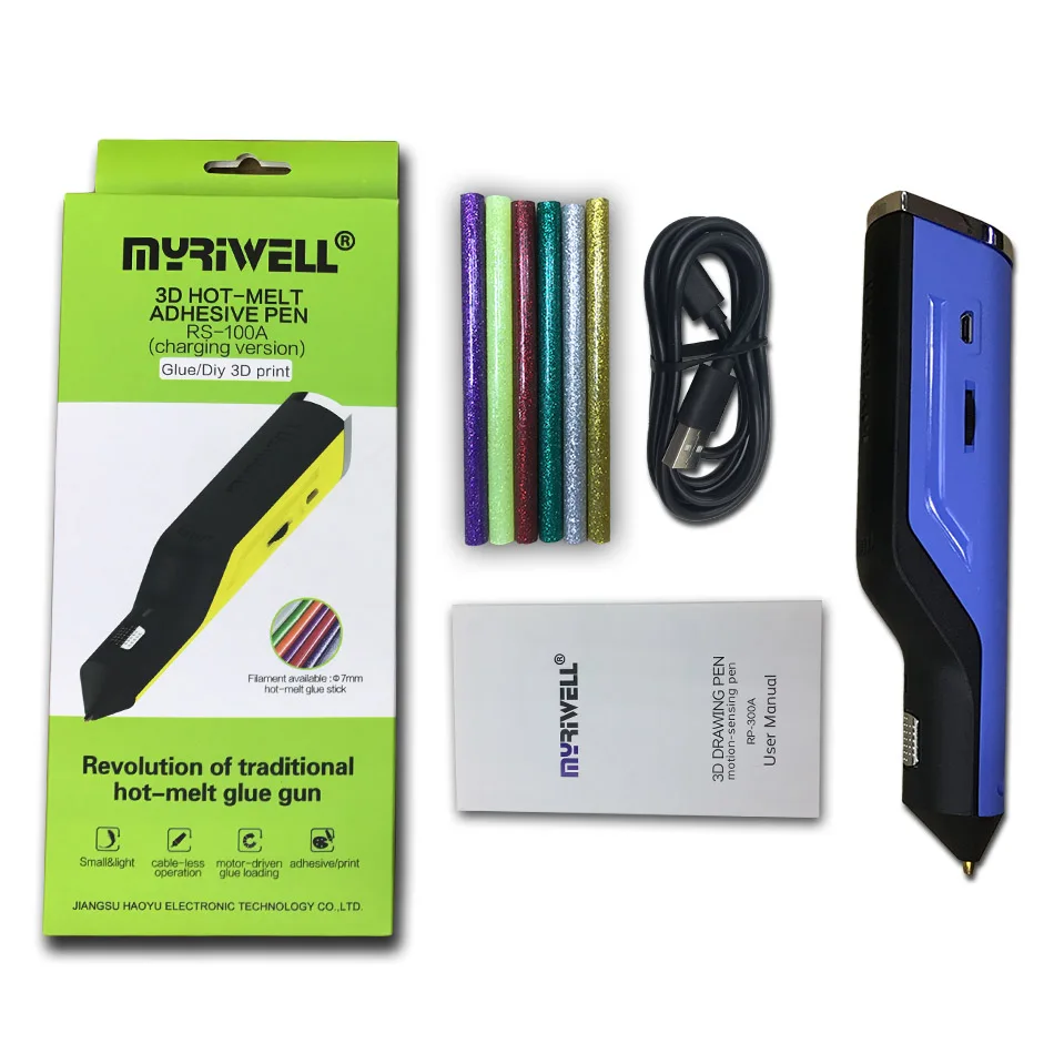 Myriwell термоплавкий клеевой пистолет 3D Ручка doodler Magic 3d печатная ручка usb зарядка 6 цветов клей-карандаш шелк лучший подарок - Цвет: Синий