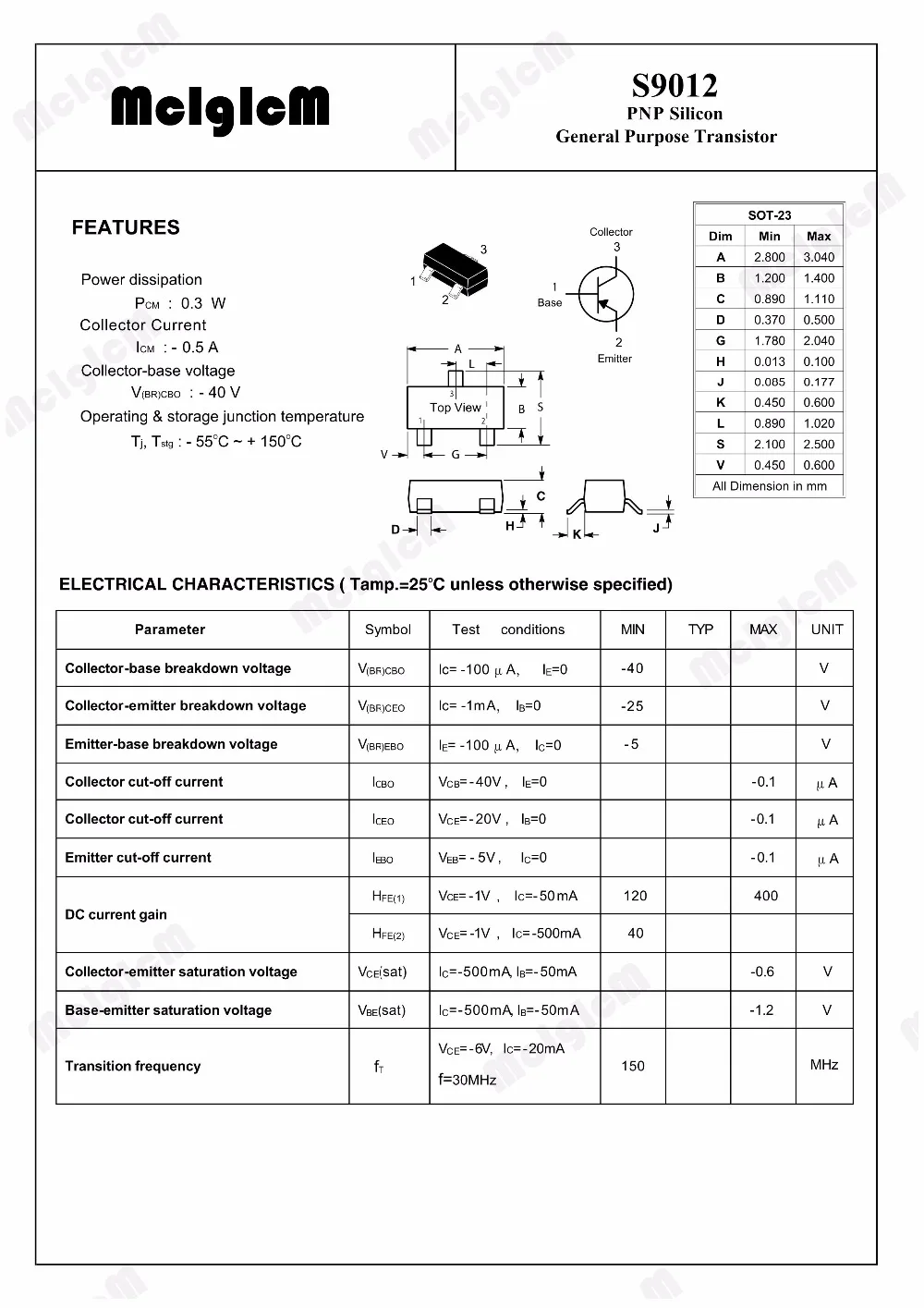 MCIGICM SOT 23 9012 100 шт. триодный транзистор pnp S9012 smd|triode transistor|transistor pnppnp transistor |