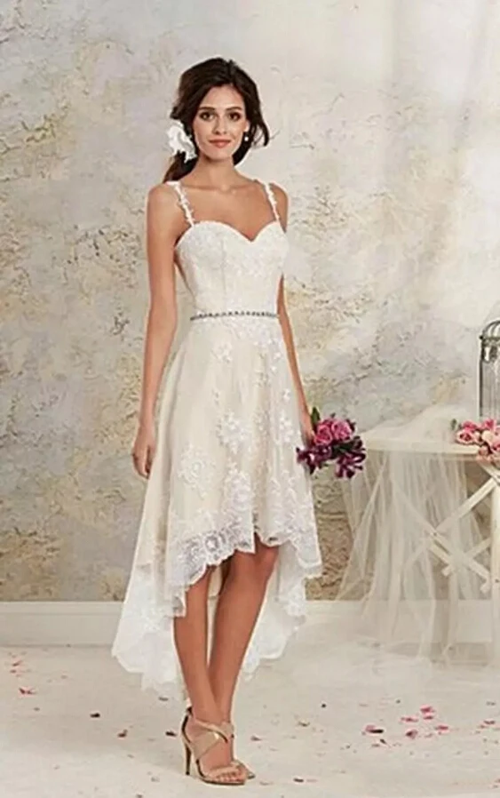 Кружевное пляжное платье Hi Lo на бретельках без бретелек лето 2019|lace beach wedding dress|beach
