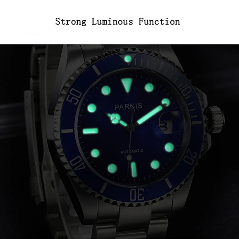 

40mm Parnis Luxury Brand Top Mechanical Watches Casual Fashion Automatic Watch Men Rotating Ceramic Bezel Stainless Steel Band