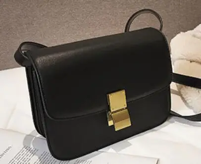 Large black Luxury Brand Handbag New Fashion Simple Square bag Quality PU Leather Women's Designer Handbag Lock Shoulder Messenger bags - Цвет: Large black