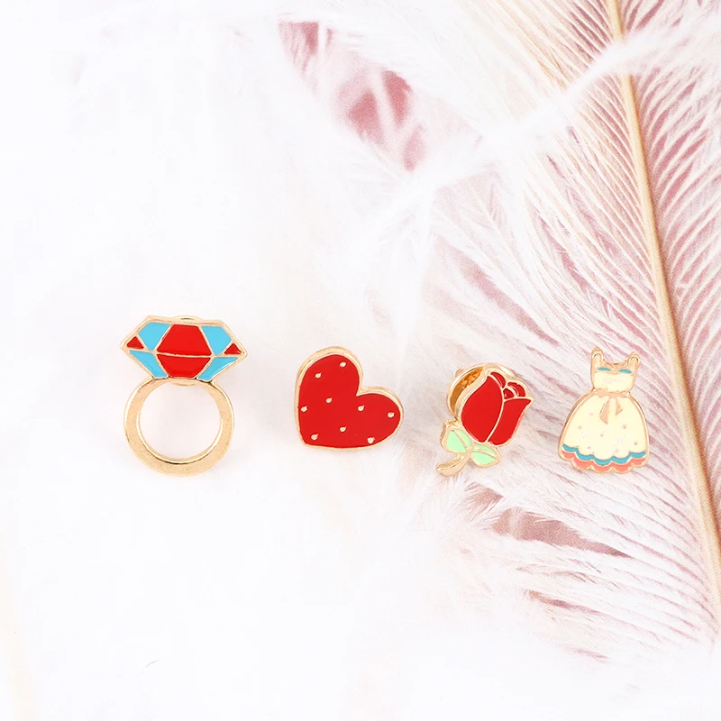 Платье с розами в форме сердца эмалированные булавки милые металлические броши