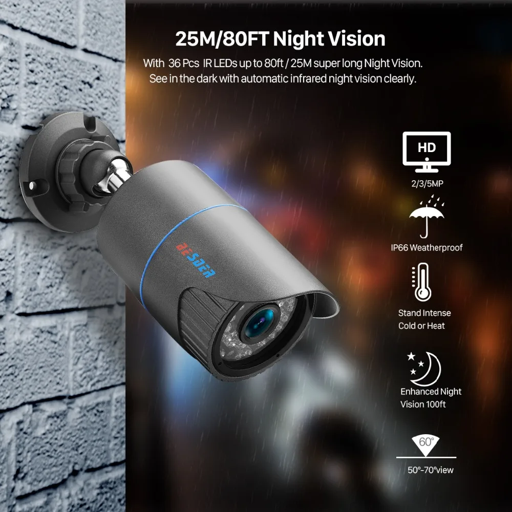 BESDER H.265 4CH 48V POE NVR Kit Система видеонаблюдения 3.0MP цилиндрическая IP камера P2P IR IP66