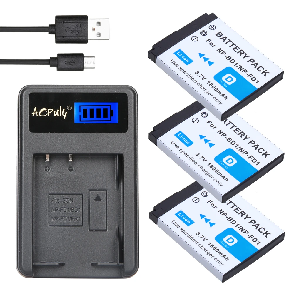 Аккумулятор для камеры Sony 3 батареи + зарядное устройство USB с ЖК дисплеем