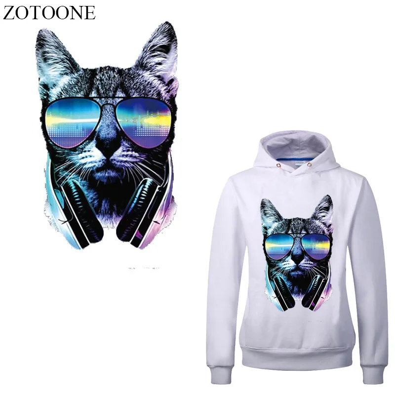Нашивки ZOTOONE Cool Glasses Cat для футболки одежды термопечать с аппликацией и