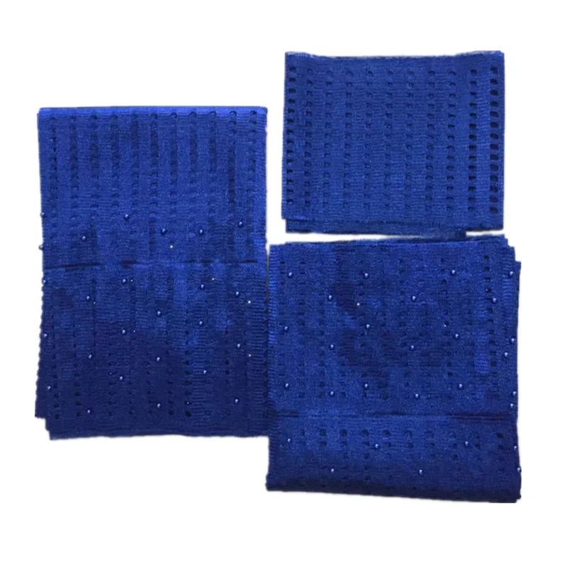 2019 African Wholesales Aso Oke Gele Nigeria Headtie With Beads Royal Blue Color Real Product Photo Asooke For Lady 40 | Дом и сад