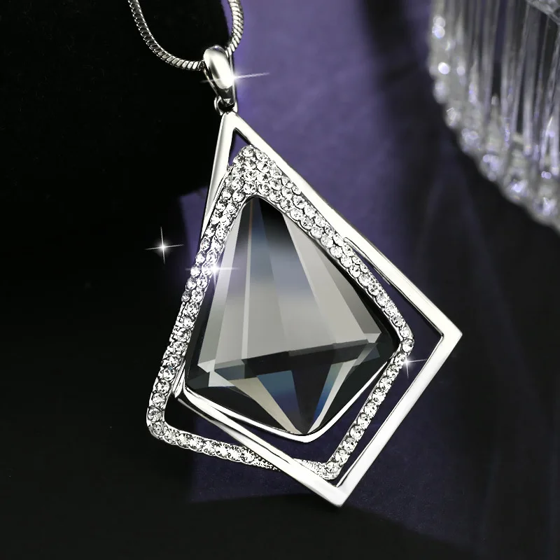 

BYSPT Gold Silver Color Long Necklace Vintage Punk Triangle Square Crystal Glass Pendant Necklaces Women Jewelry