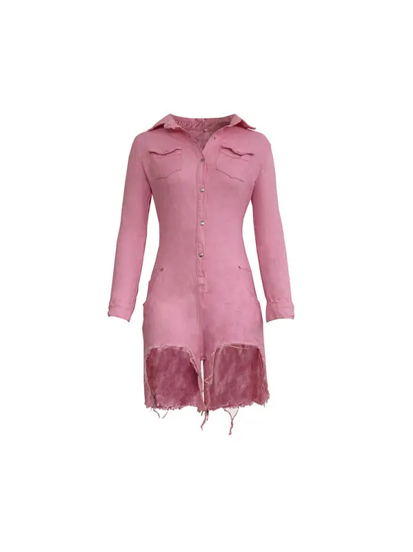 pink Tsuretobe рваная рубашка джинсовые комбинезоны женские весенние повседневные Элегантные короткие комбинезоны с длинным рукавом Свободные модные комбинезоны - Цвет: pink