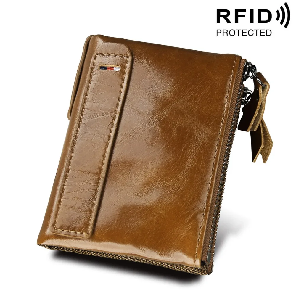 Натуральная из воловьей кожи для мужчин кошельки RFID винтажные двойные молнии