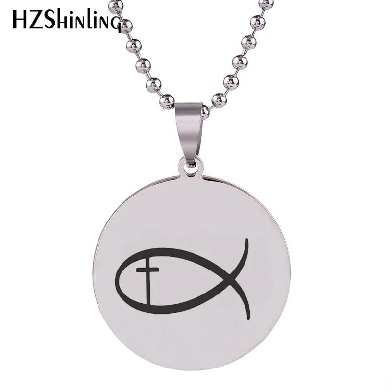 Новинка 2018 подвеска с крестом изображением рыбы ихтусом ручная работа ожерелье