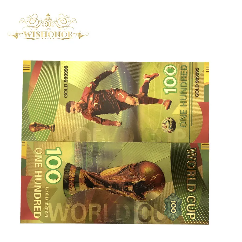 2018 Российская банкнота Кубок мира Messi 100 рубль в 24k позолоченные бумажные деньги