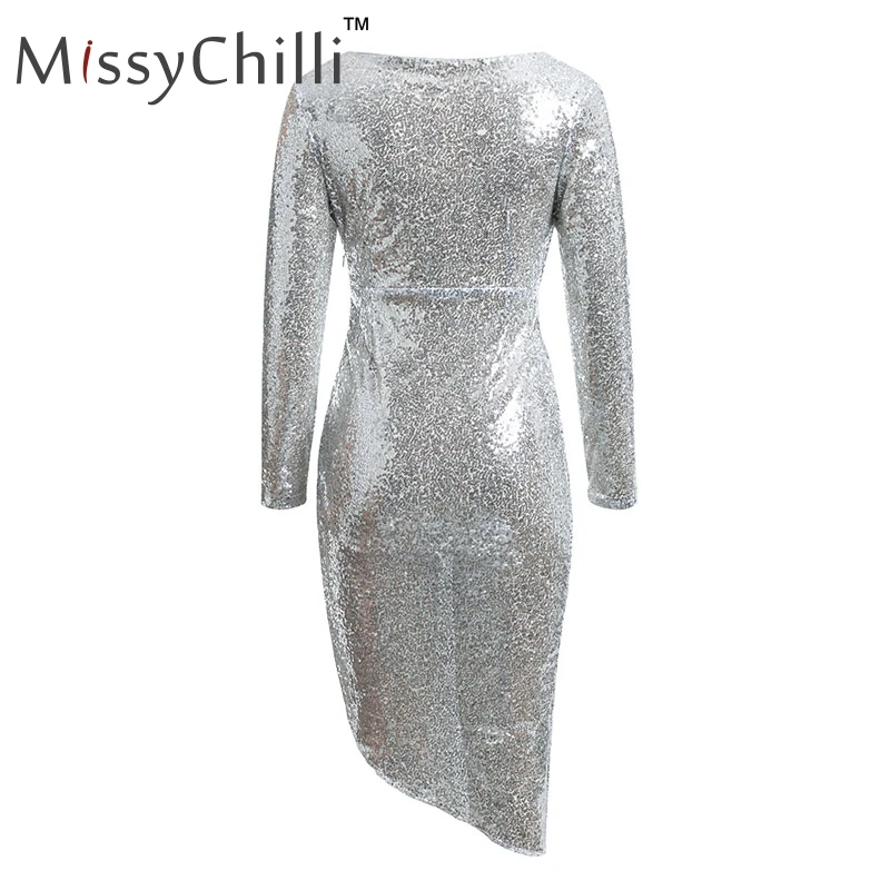 MissyChilli блесток Сплит черное эротичное Платье женское v-образный вырез с длинным рукавом плюс размер элегантное облегающее платье ночной клуб миди платье vestido