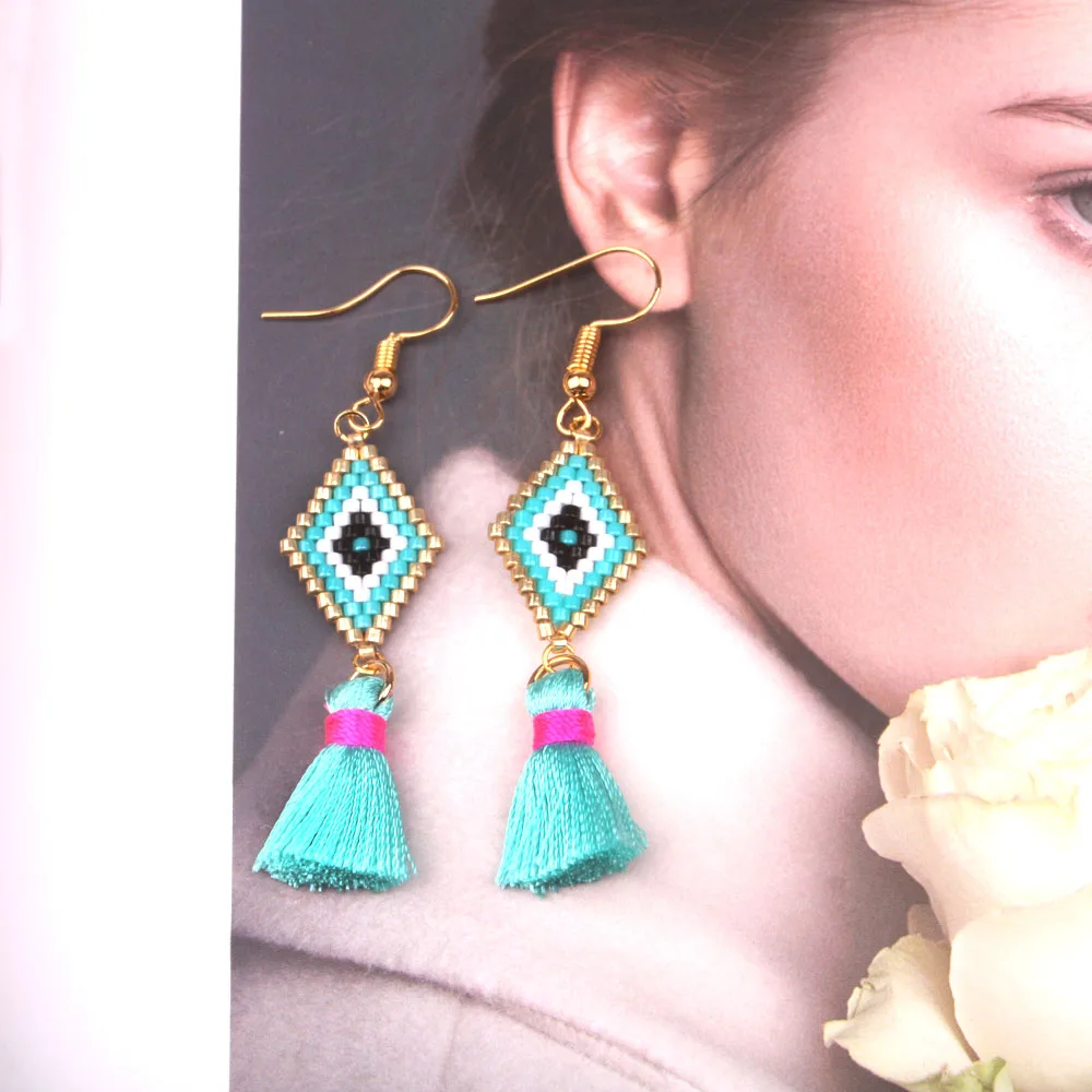 Богемные летние висячие серьги с кисточками высокого качества стеклянные бусины