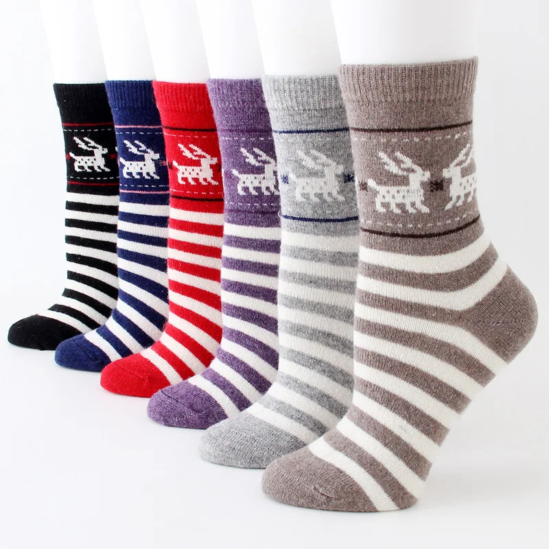 Deer cat adult retro thick wool socks Fashion women striped sock wild Spring autumn winter warm woman | Женская одежда