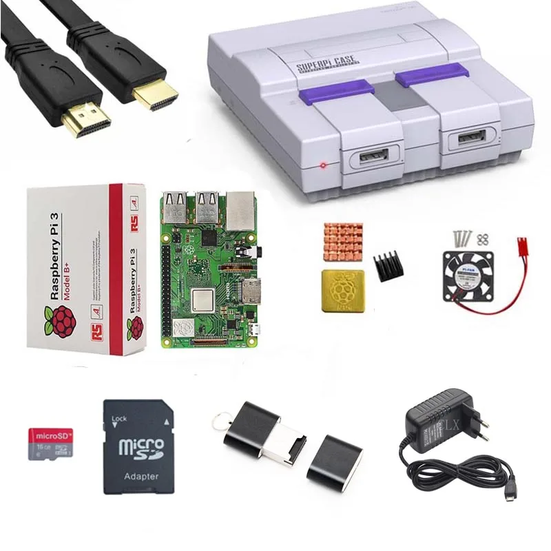 Kit B Retroflag SUPERPi Чехол-U NESPi чехол+ Raspberry Pi 3 Model B/B+ Наборы+ 5V 3A Мощность+ теплоотвод+ вентилятор+ HDMI+ 16/SD картой памяти на 32 ГБ - Цвет: Kit B