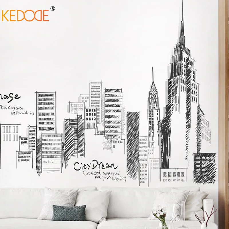 KEDODE эскиз здание города большой стены стикеры ПВХ Гостиная Диван Декоративные