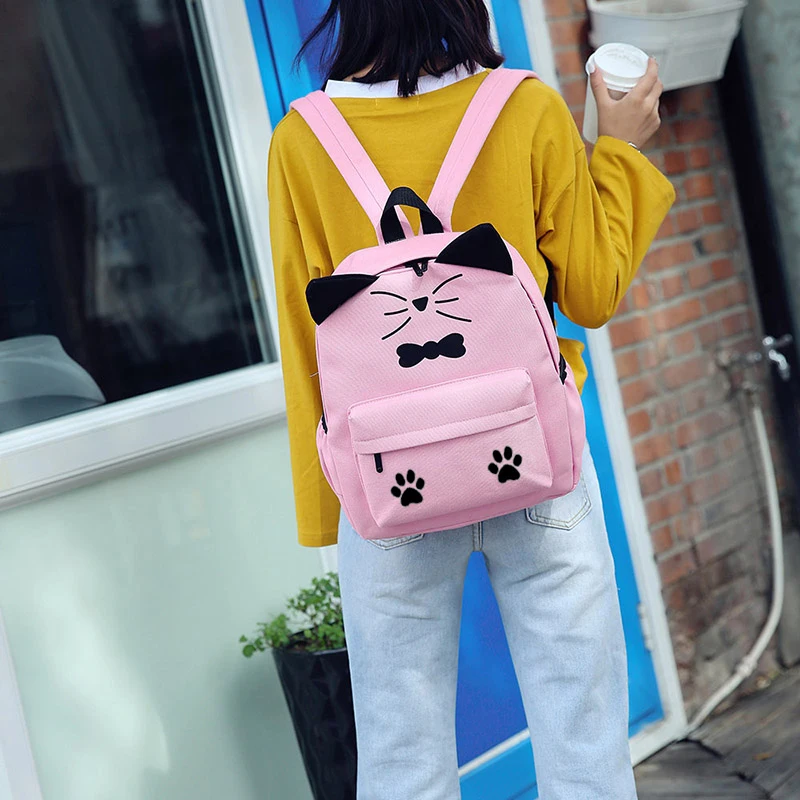 WISHOT Kawaii Лук Кот АРС рюкзак милый кот женские холщовые школьные сумки для детей девочек Повседневный Рюкзак Сумки для книг