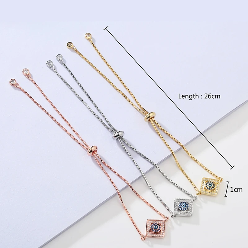 Bojiu Golden Bracelets For Women Box Chain Crystal Copper Square Pendant Charms Bracelet Adjustable Wrist Decoration BC89 |