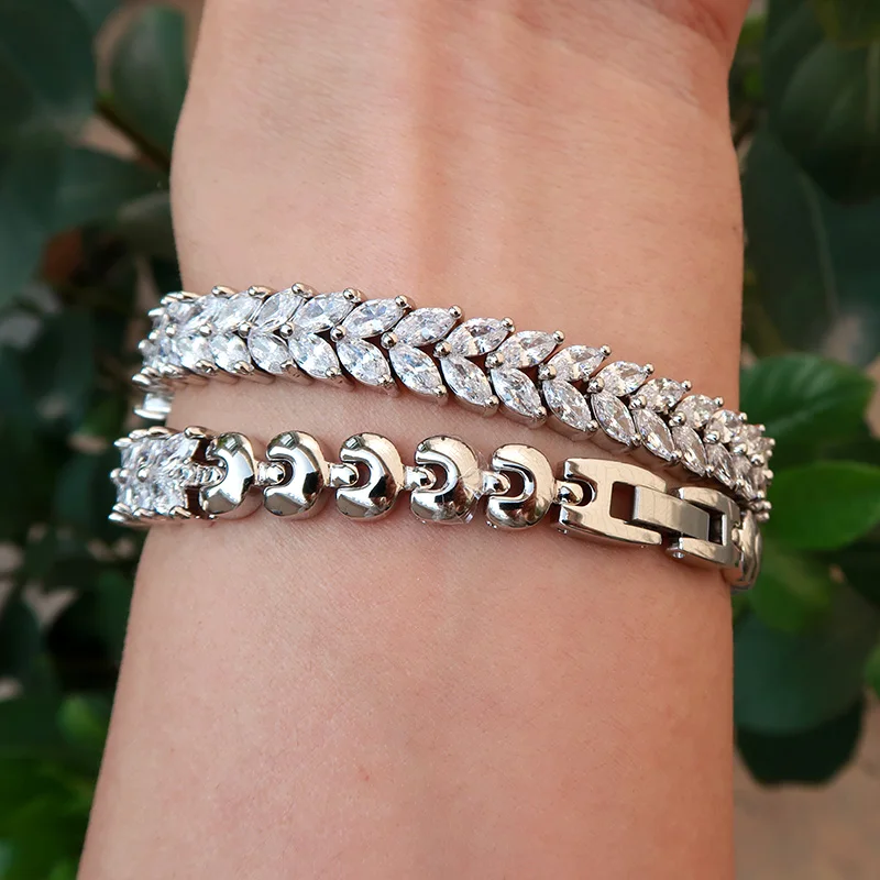 Хорошее качество AAA циркониевые элементы лист австрийский кристалл браслет часы