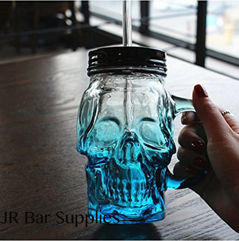 Бесплатная доставка 500 мл цветные черепы со стеклом пивная кружка большая банка