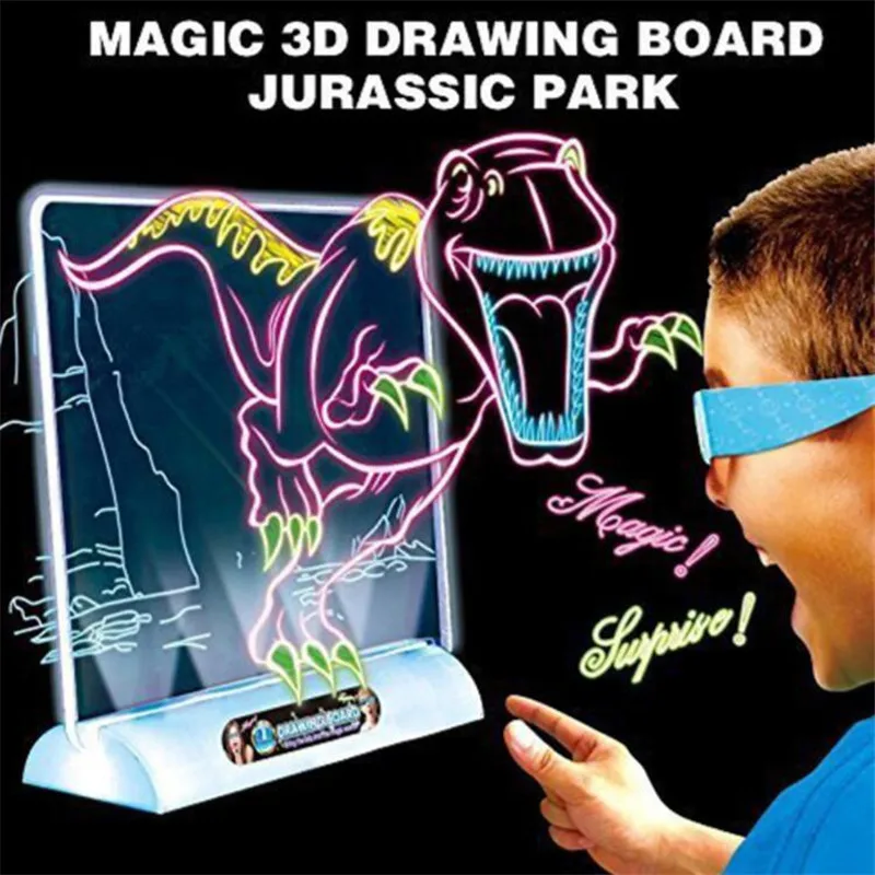

3D светильник, доска для рисования динозавра, игрушки, LCD, раннее образование, живопись, стираемые Магические рисунки, светящаяся панель с 3D о...