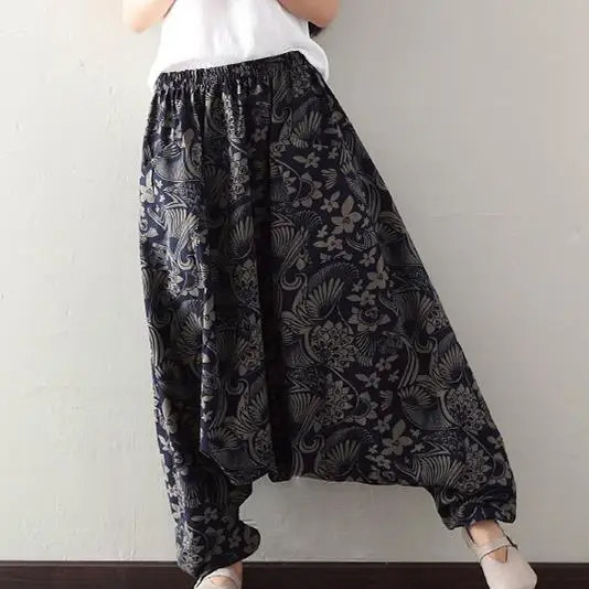 Женские шаровары с винтажным принтом Clobee повседневные хлопковые брюки фонарики