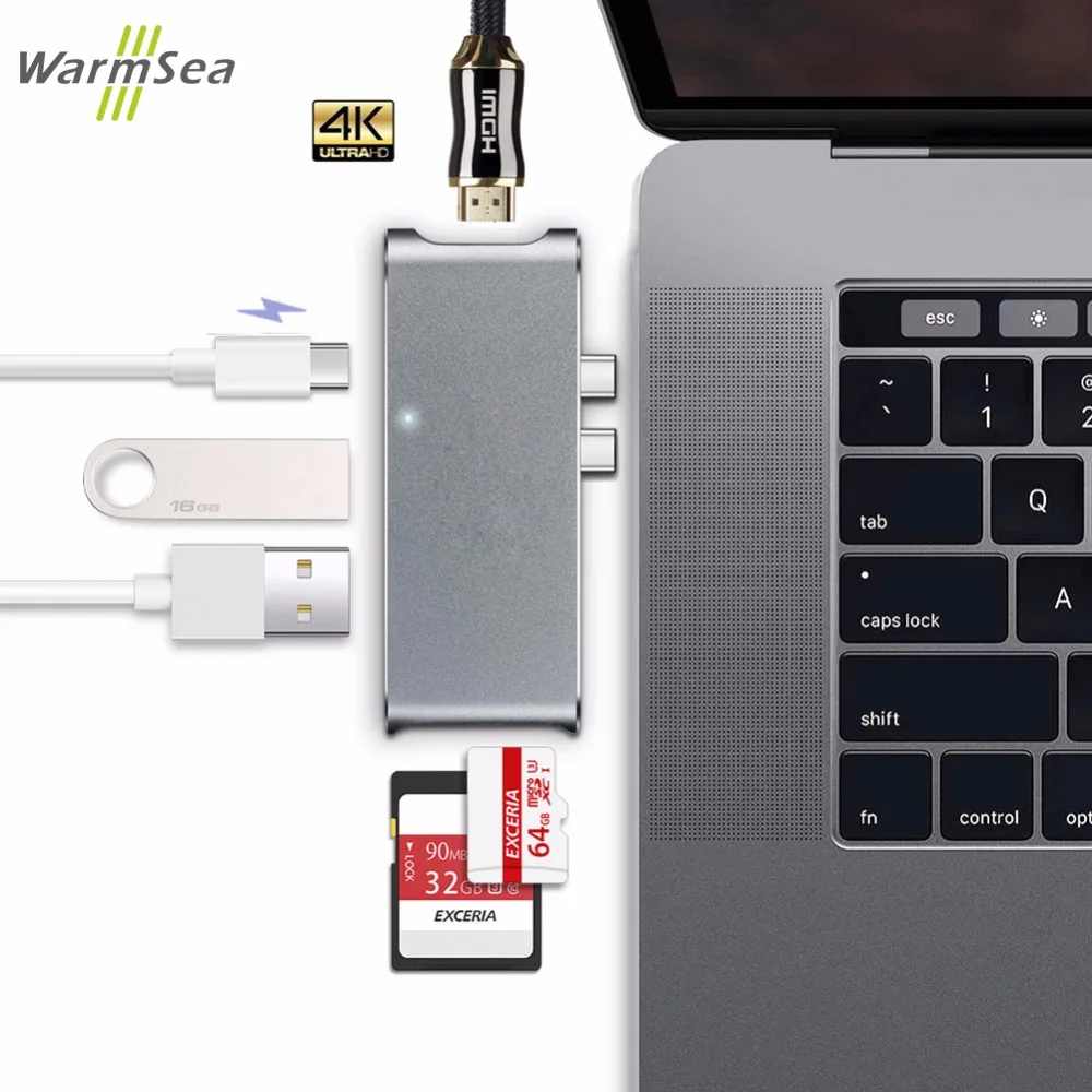 USB c концентратор HDMI 4 К Thunderbolt 3 адаптер Тип док C ключ с SD TF пройти через зарядки для