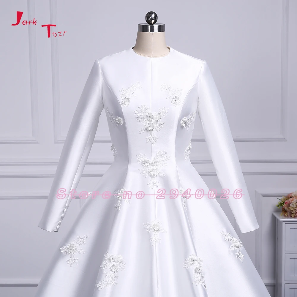 Jark Tozr Vestidos Novias Boda Белое Атласное роскошное мусульманское ТРАПЕЦИЕВИДНОЕ