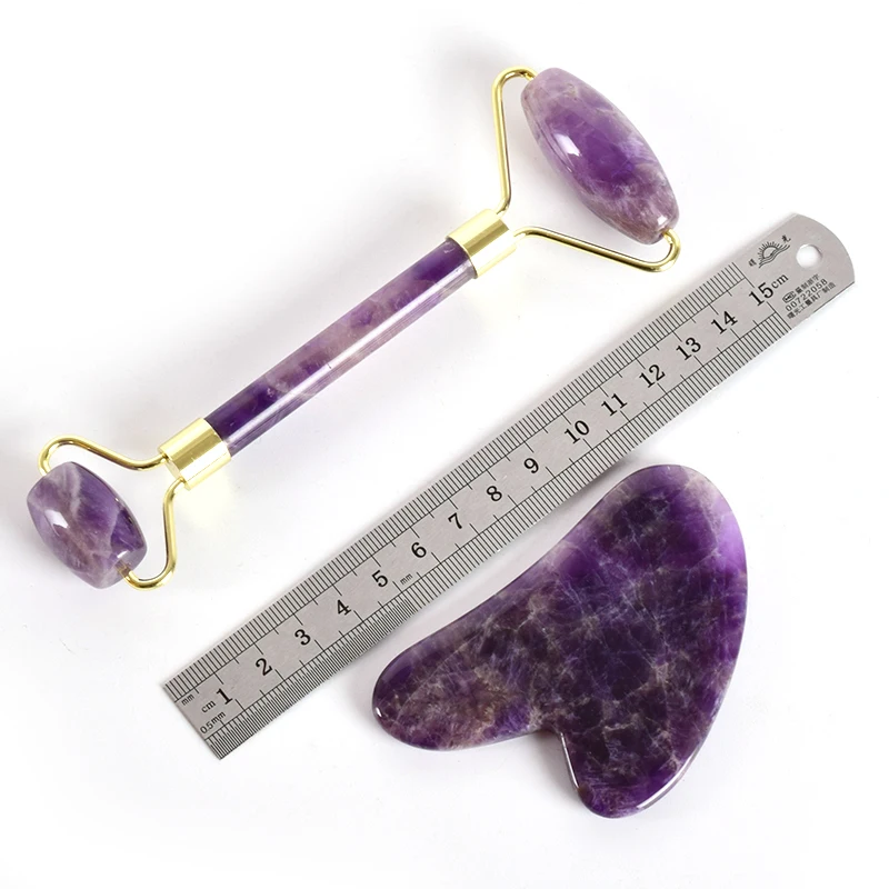 Natural Amethyst Jade Roller Cellulite Massage Slimming Face Massager Lifting Facial Roller Stone Wrinkle Removal Beauty Device