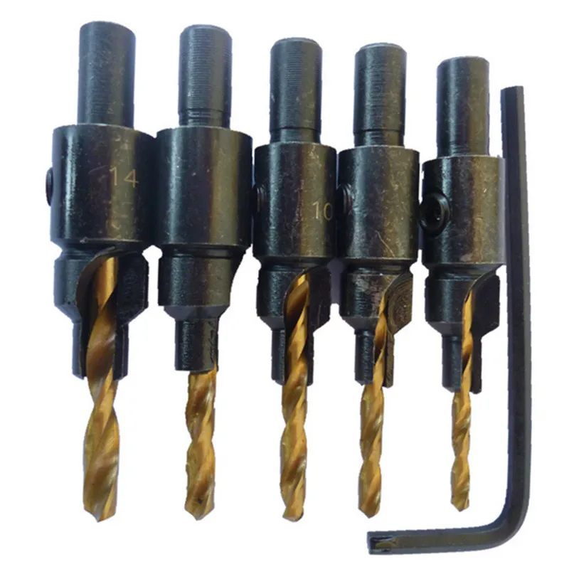 5 шт. HSS Деревообработка Ti зенки сверло набор для дерева винт Размер #6 #8 #10 #12