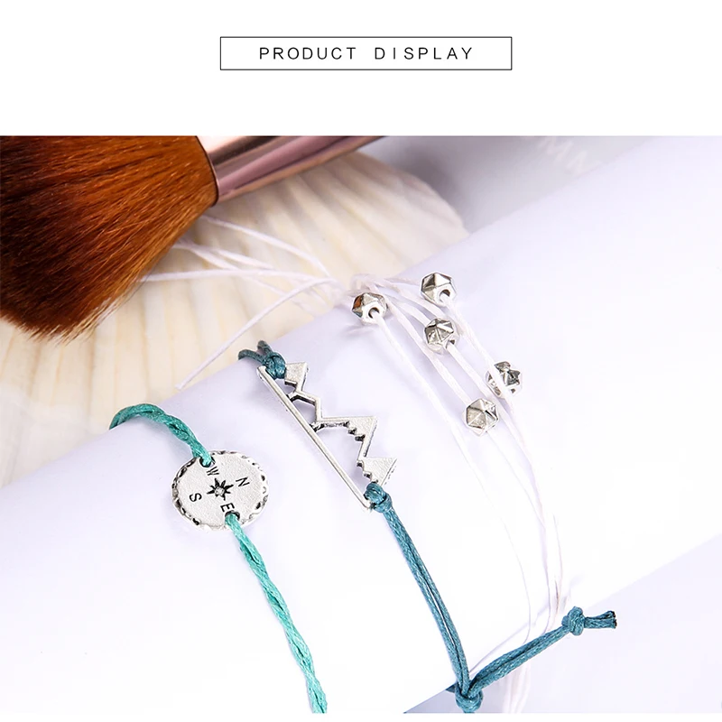 bracelet set Crazy Feng(Лея фенг) 3 шт./компл. в богемном стиле новая обувь ручной работы, многослойное строка веревочный браслет Треугольники круглые браслеты из бусин комплект индийских ювелирных изделий - Окраска металла: bracelet set
