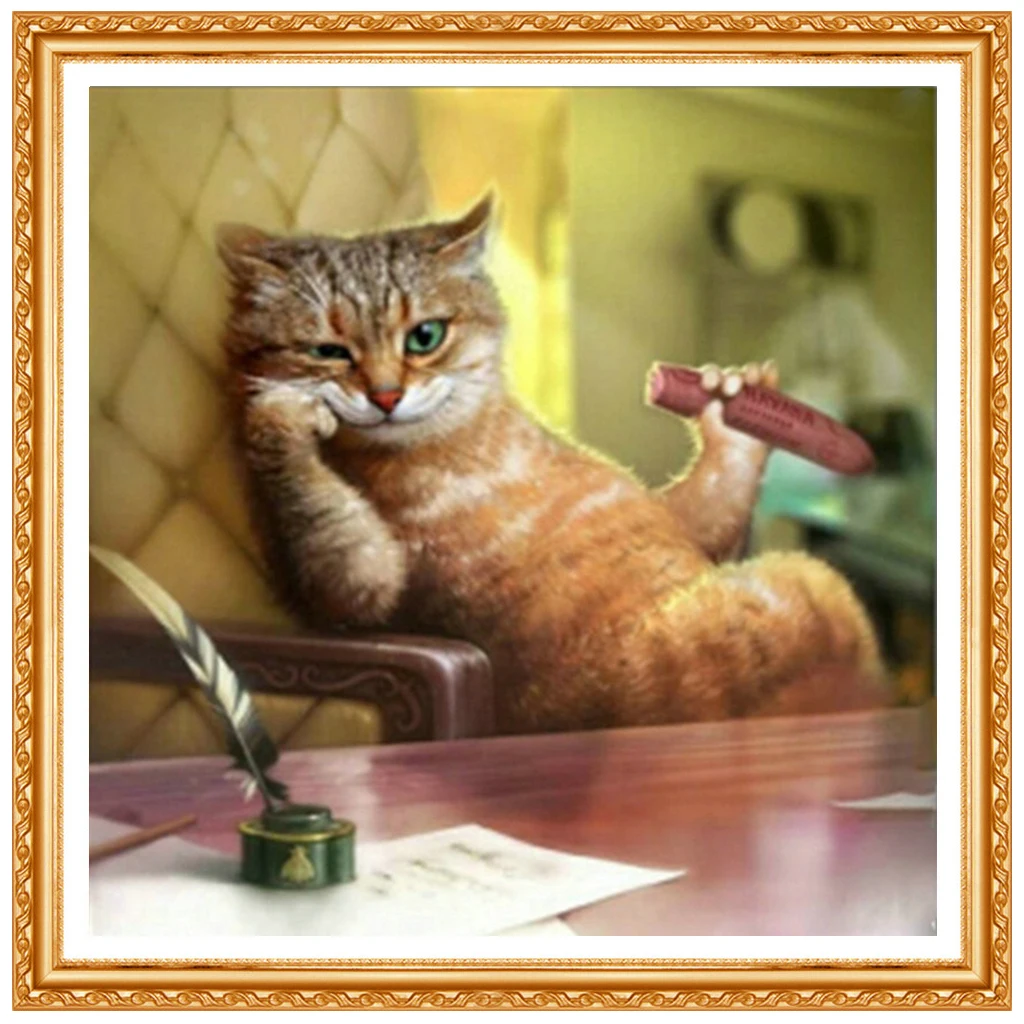 Рукоделие Алмазный вышитый милый кот едят колбасы мышление Алмазная картина