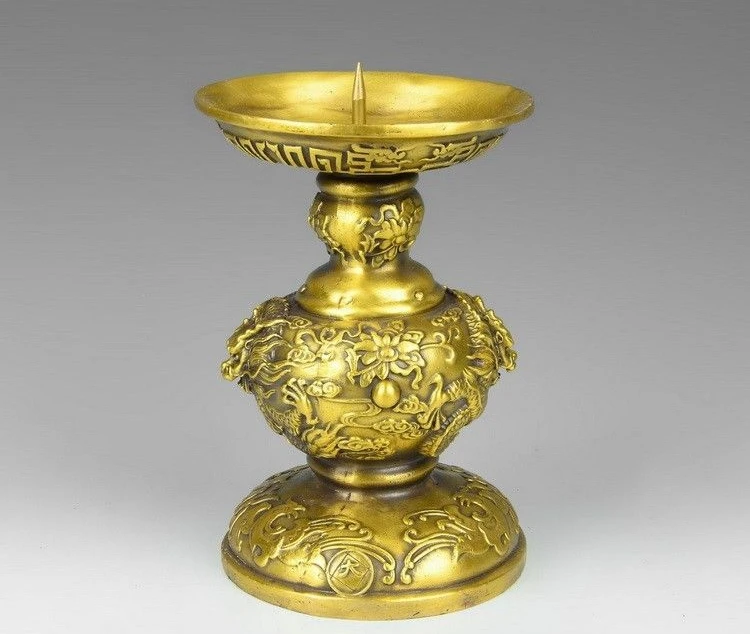 Китай дворец латунь медь масло дракона лампы подсвечник статуя пара | Дом и сад