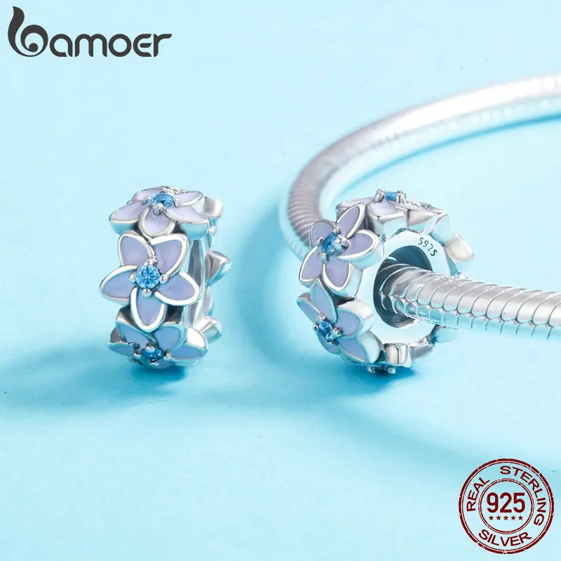 BAMOER, Настоящее серебро 925 пробы, разделитель, цветок орхидеи, силиконовые бусины, подходят для женщин, браслет и ожерелье, сделай сам, ювелирное изделие SCC601
