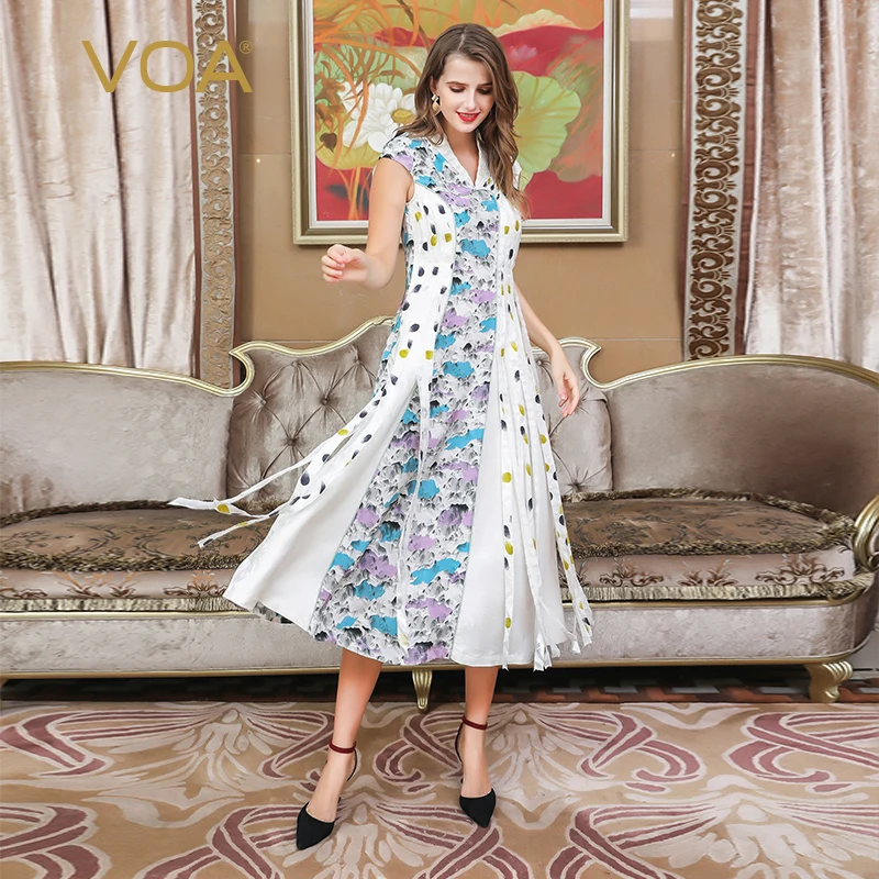 Женское длинное платье VOA белое шелковое с кисточками винтажное элегантное милое
